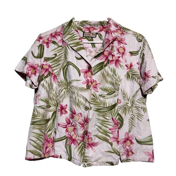 Jamaica Bay Button Down Shirt Short Sleeve Collared Hibiscus Flower Pink XL - Picture 2 of 5